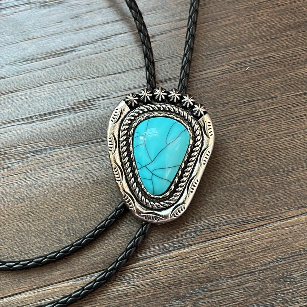 Turquoise and Silver BOLO tie